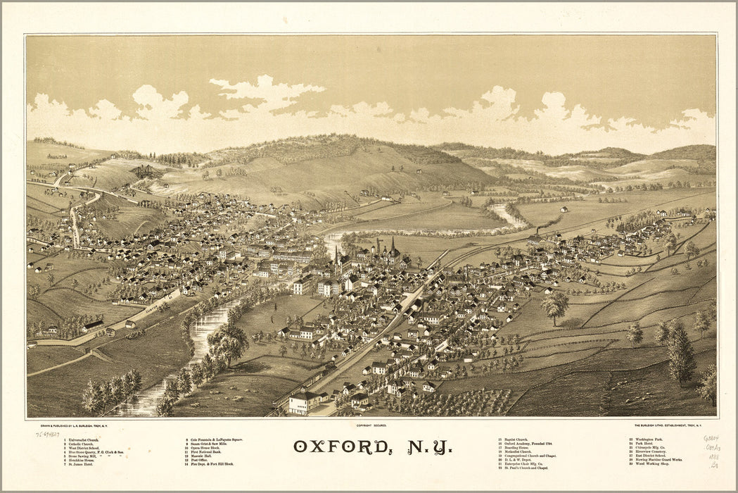 24"x36" Gallery Poster, map of Oxford, New york state 1888