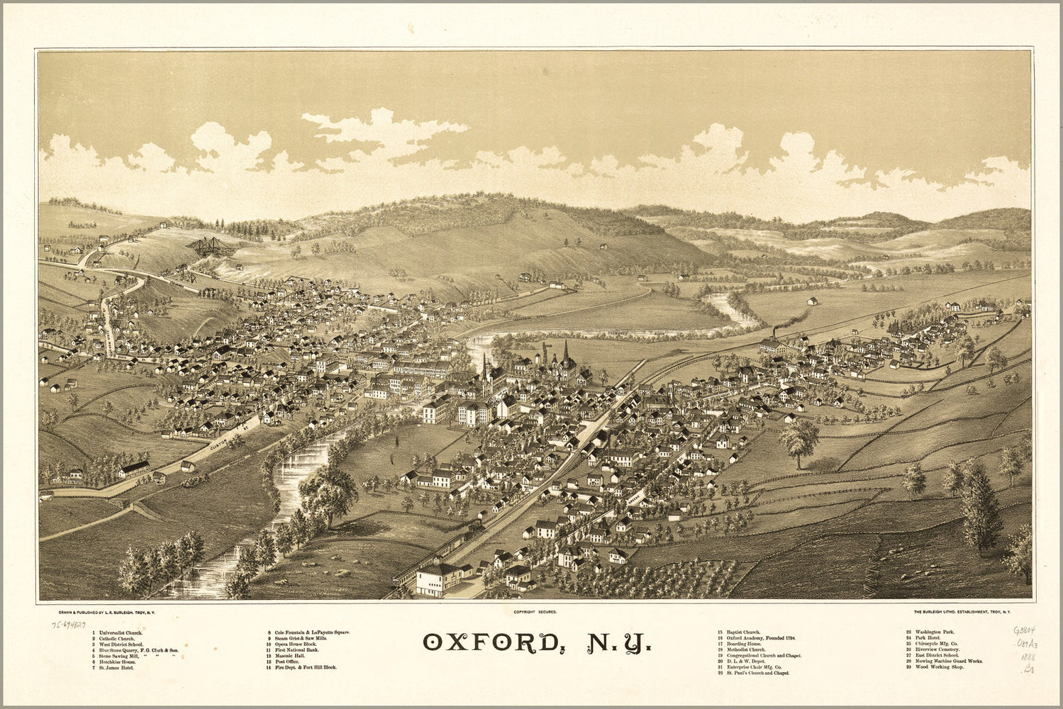 24"x36" Gallery Poster, map of Oxford, New york state 1888