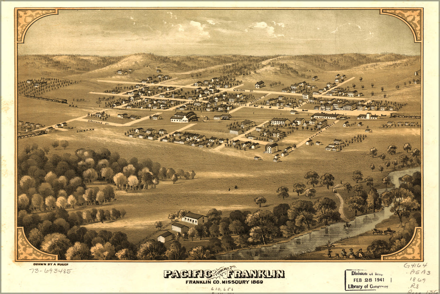 24"x36" Gallery Poster, map of Pacific, formerly Franklin Missouri 1869