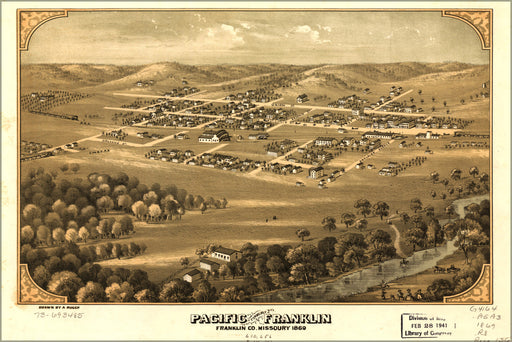 24"x36" Gallery Poster, map of Pacific, formerly Franklin Missouri 1869