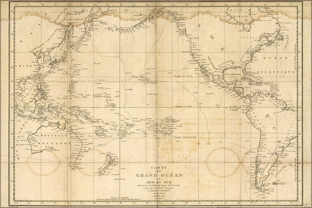 24"x36" Gallery Poster, map of Pacific Ocean 1788