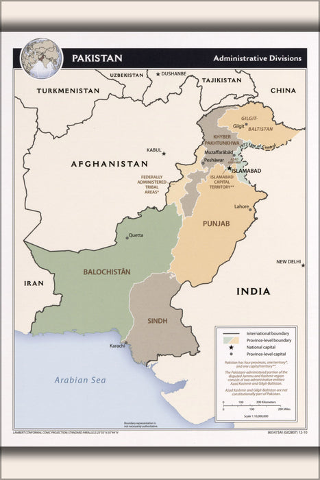 24"x36" Gallery Poster, map of Pakistan, administrative divisions 2010