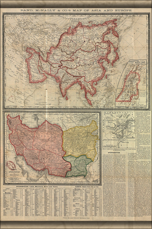 24"x36" Gallery Poster, map of Palestine israel Holy Land Persia 1885