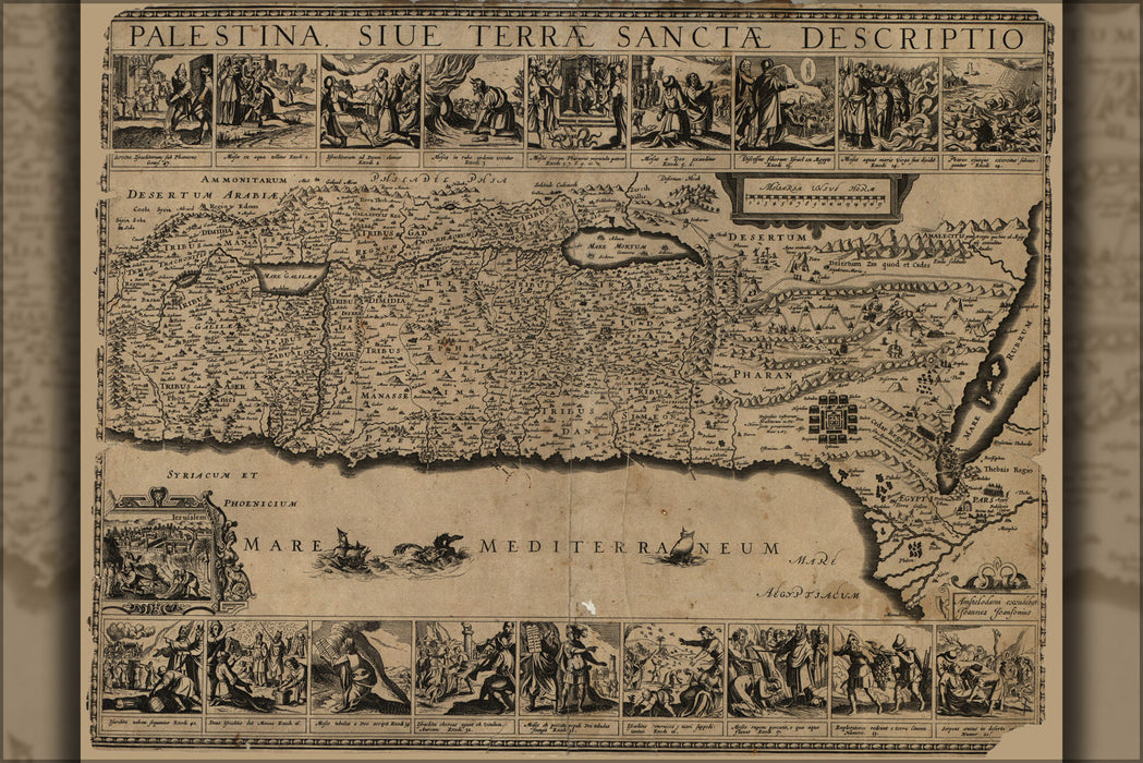 24"x36" Gallery Poster, map of Palestine israel holy Land 1650 in latin