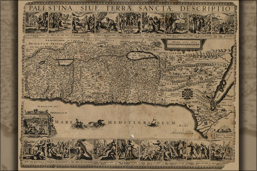 24"x36" Gallery Poster, map of Palestine israel holy Land 1650 in latin