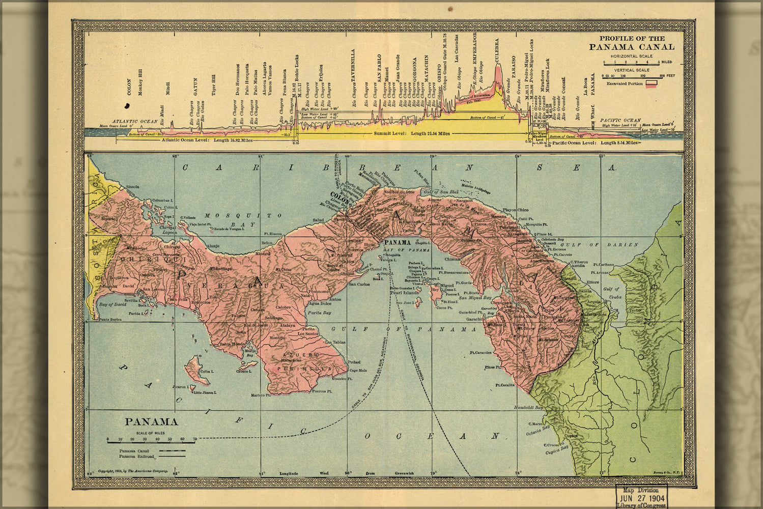 24"x36" Gallery Poster, map of Panama 1904