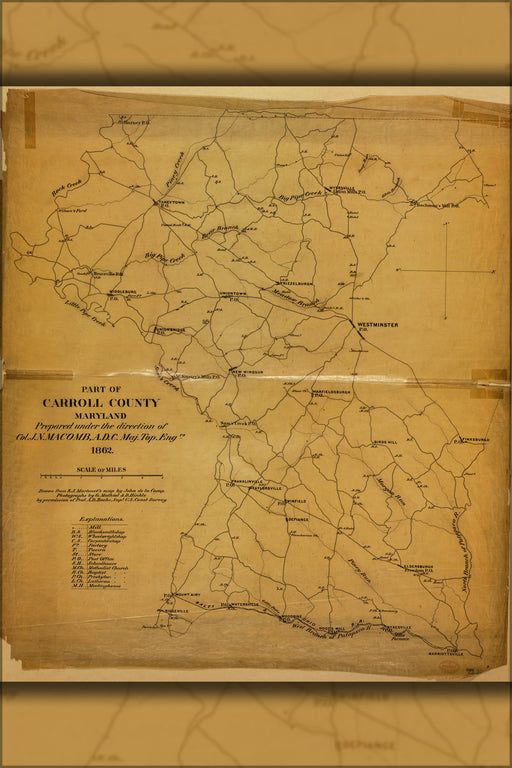 24"x36" Gallery Poster, map of Part of Carroll County, Maryland 1862