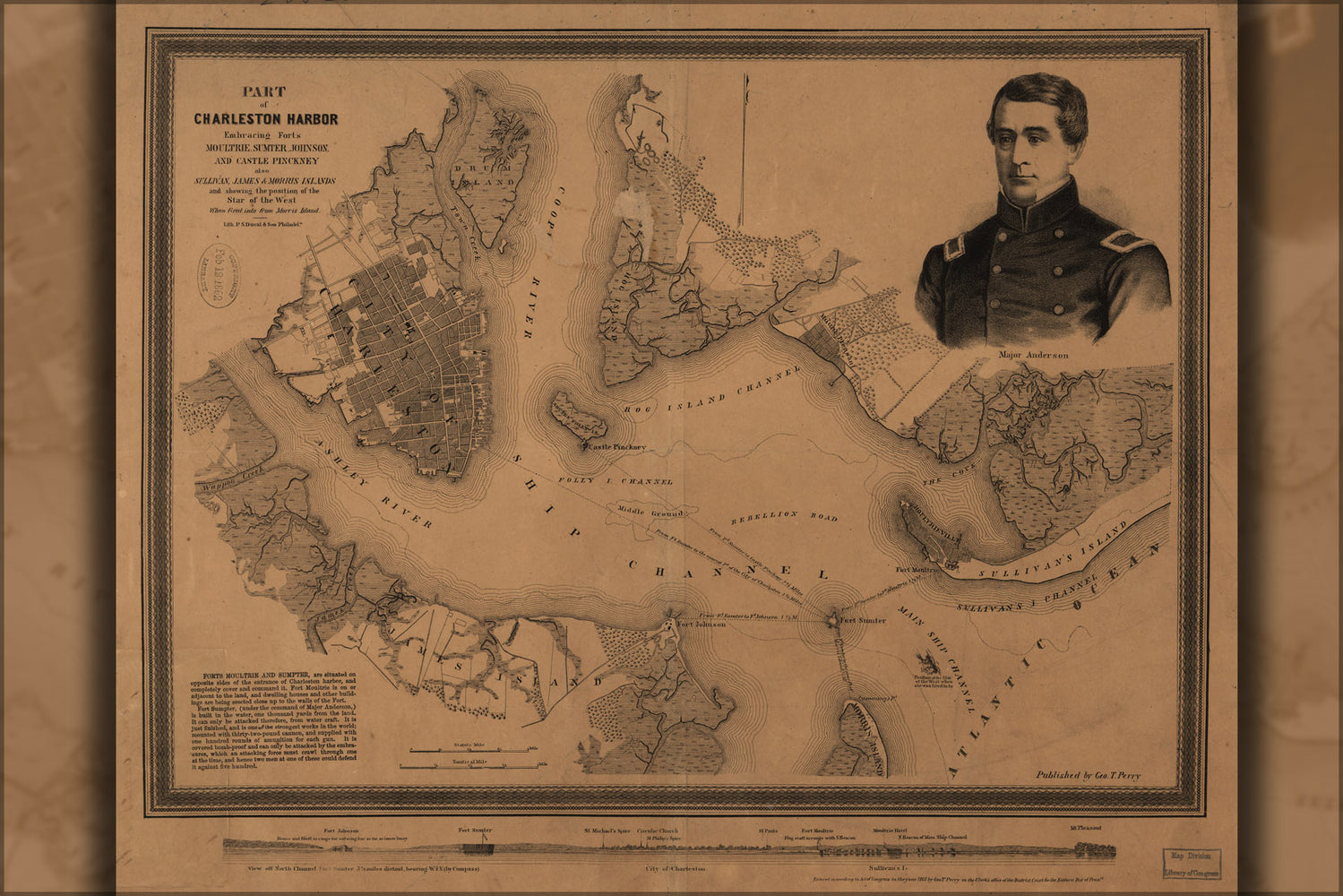 24"x36" Gallery Poster, map of Part of Charleston Harbor, 1861