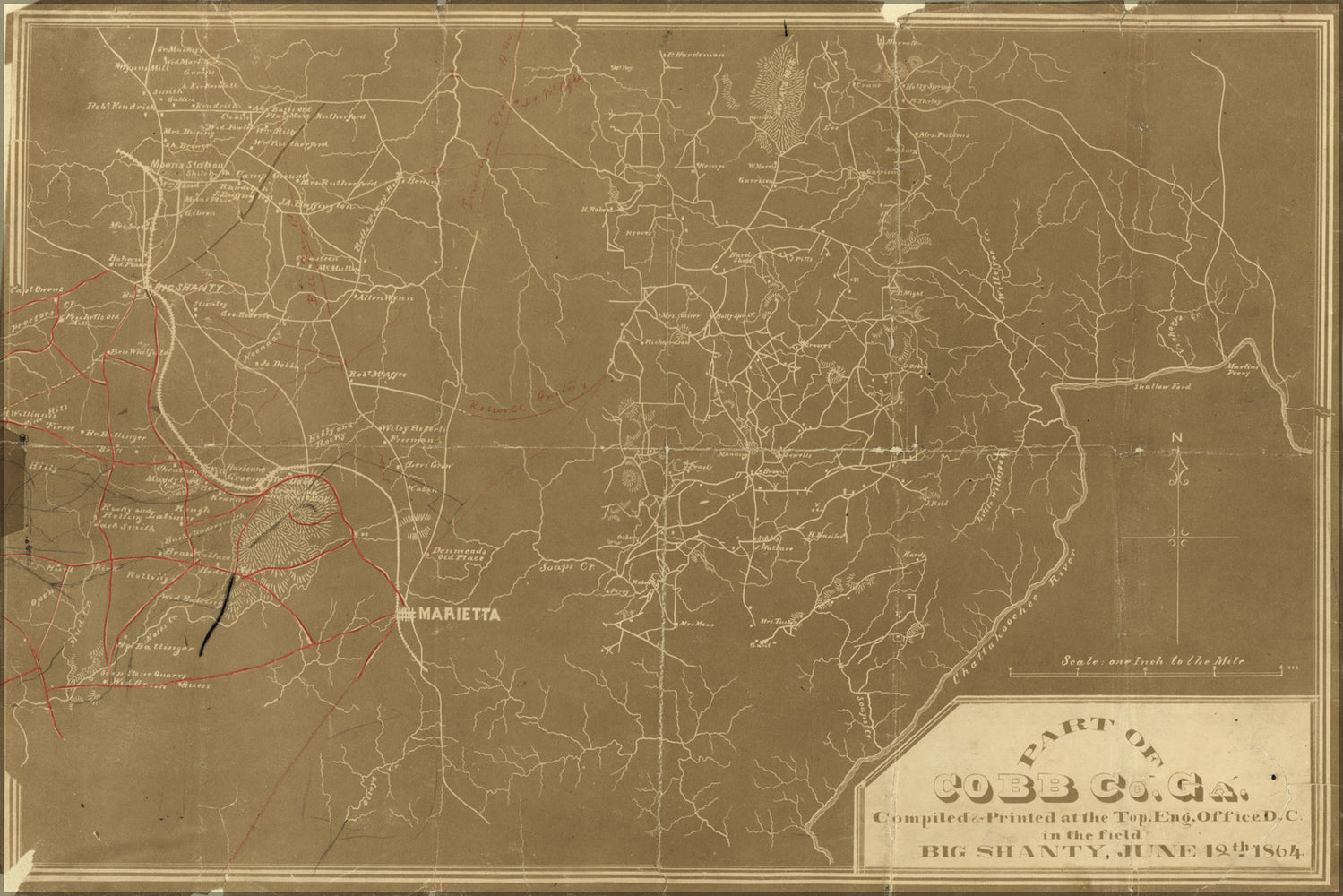 24"x36" Gallery Poster, map of Part of Cobb Co., Georgia 1864