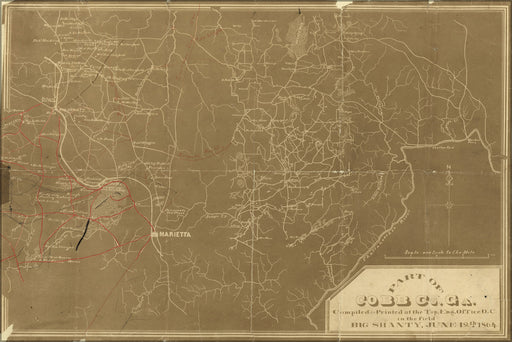 24"x36" Gallery Poster, map of Part of Cobb Co., Georgia 1864