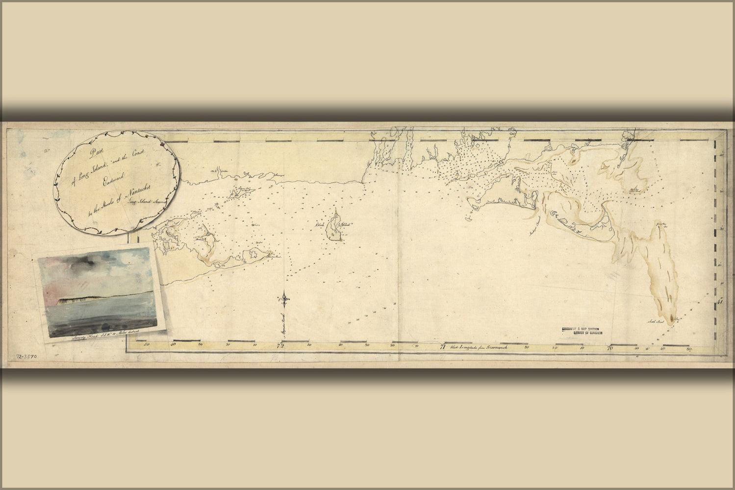 24"x36" Gallery Poster, map of Part of Long Island east to Nantucket 1778