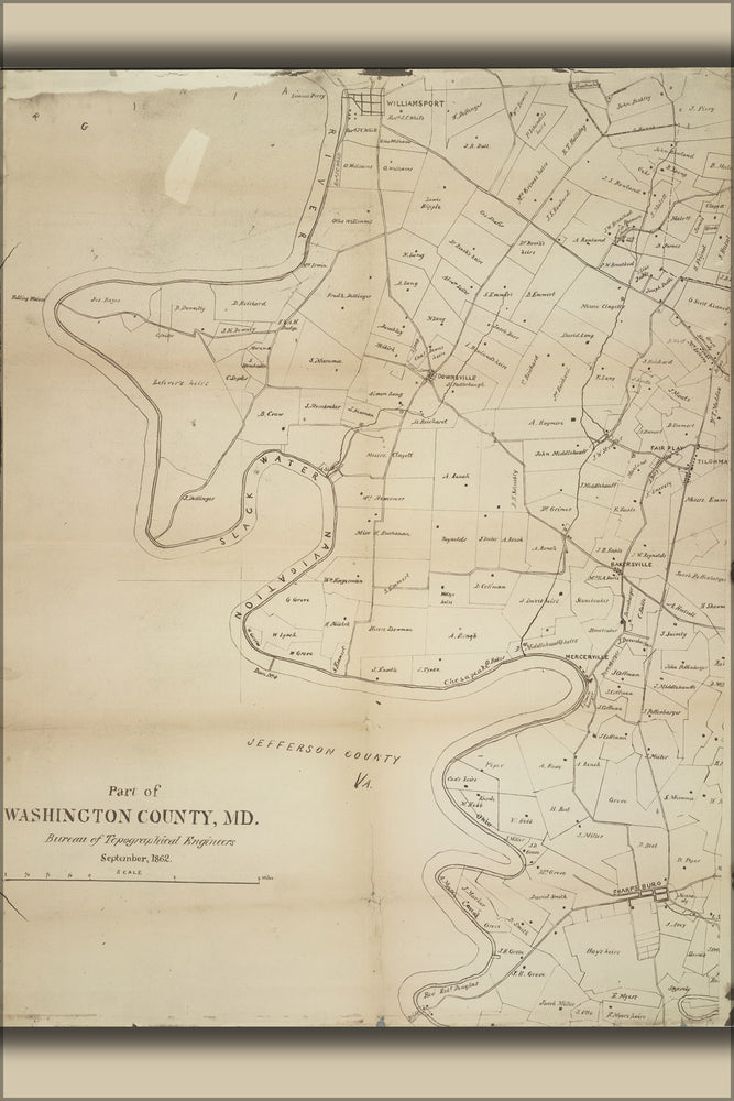 24"x36" Gallery Poster, map of Part of Washington County, Maryland 1862