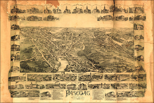 24"x36" Gallery Poster, map of Pascoag & vicinity Rhode Island 1895
