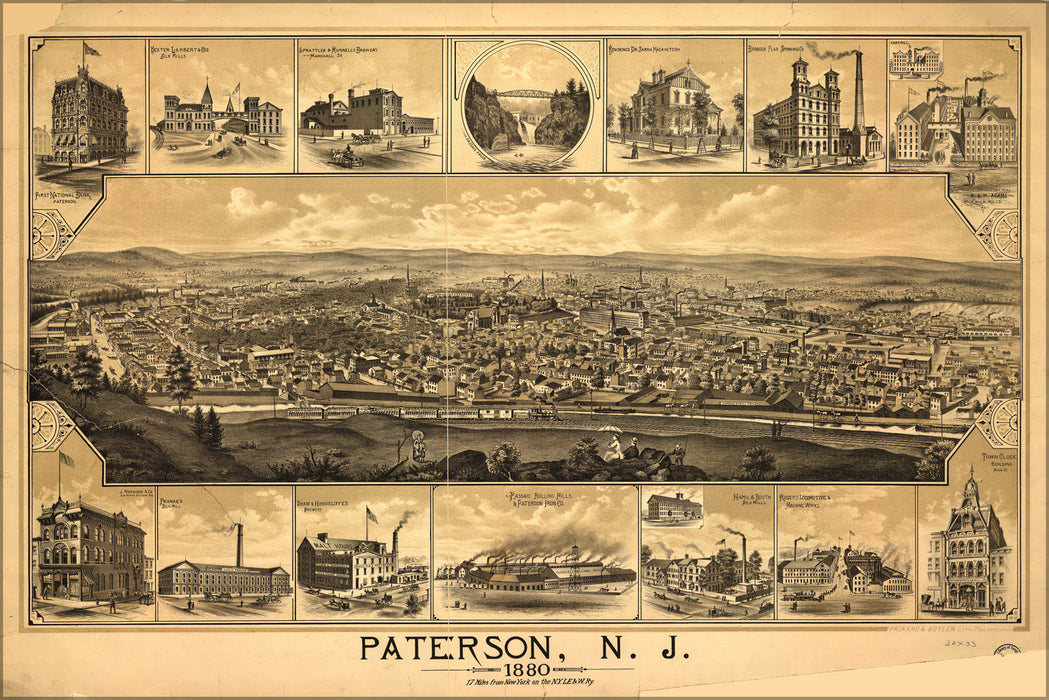 24"x36" Gallery Poster, map of Paterson new jersey 1880