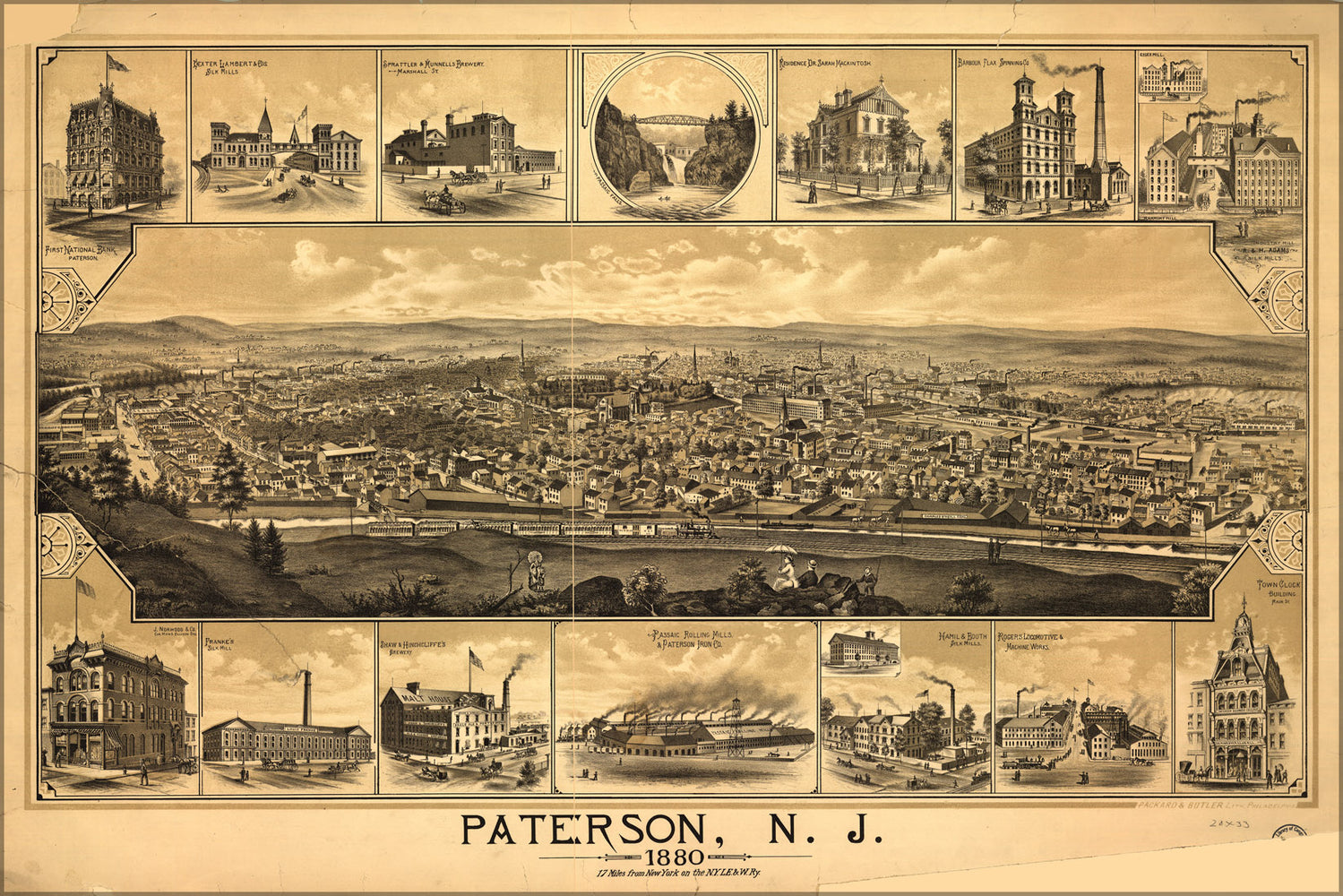24"x36" Gallery Poster, map of Paterson new jersey 1880