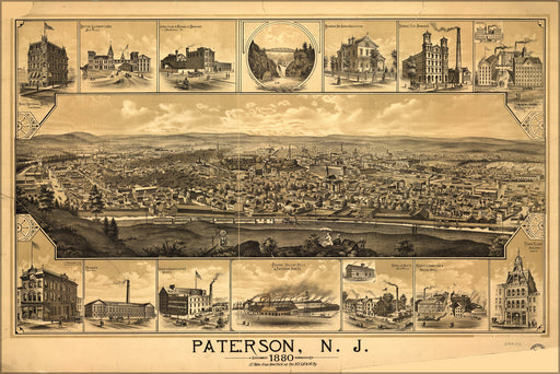 24"x36" Gallery Poster, map of Paterson new jersey 1880