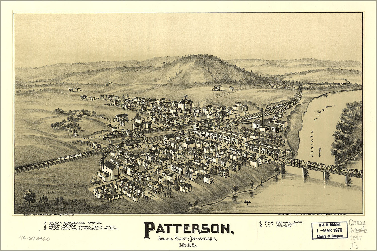 24"x36" Gallery Poster, map of Patterson, Pennsylvania. 1895