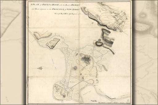 24"x36" Gallery Poster, map of Paulus Hook to Bergen new jersey 1781