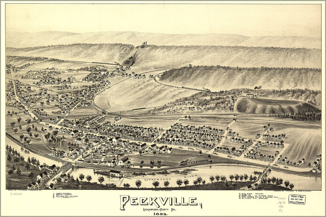24"x36" Gallery Poster, map of Peckville pennsylvania 1892