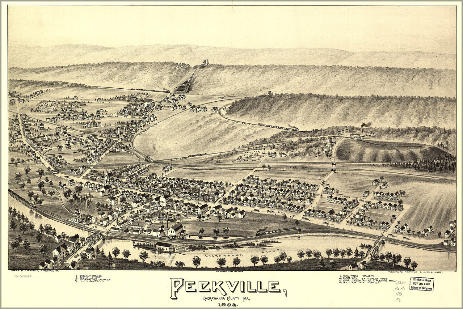 24"x36" Gallery Poster, map of Peckville pennsylvania 1892