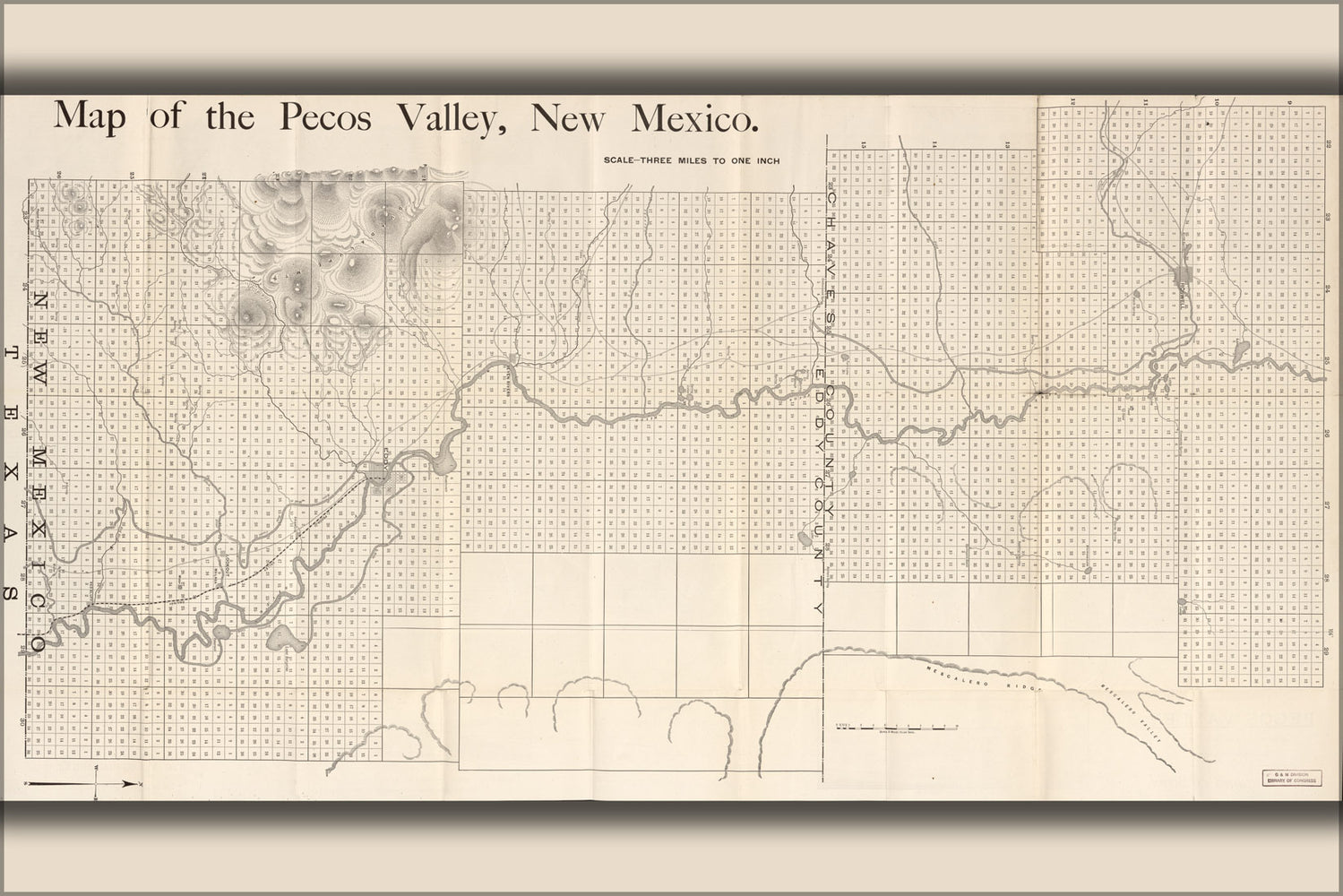 24"x36" Gallery Poster, map of Pecos Valley New Mexico 1890