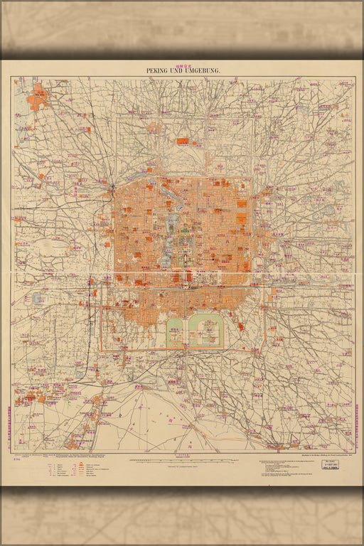 24"x36" Gallery Poster, map of Peking china 1907 in german