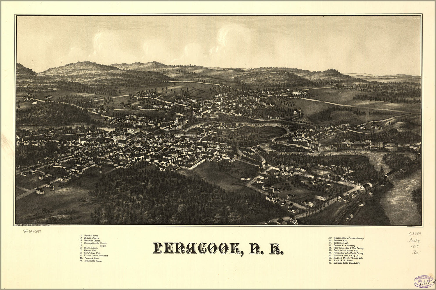 24"x36" Gallery Poster, map of Penacook, New hampshire 1887