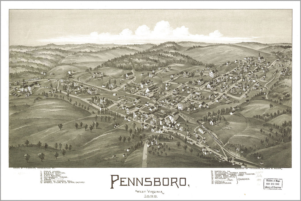 24"x36" Gallery Poster, map of Pennsboro, West Virginia 1899