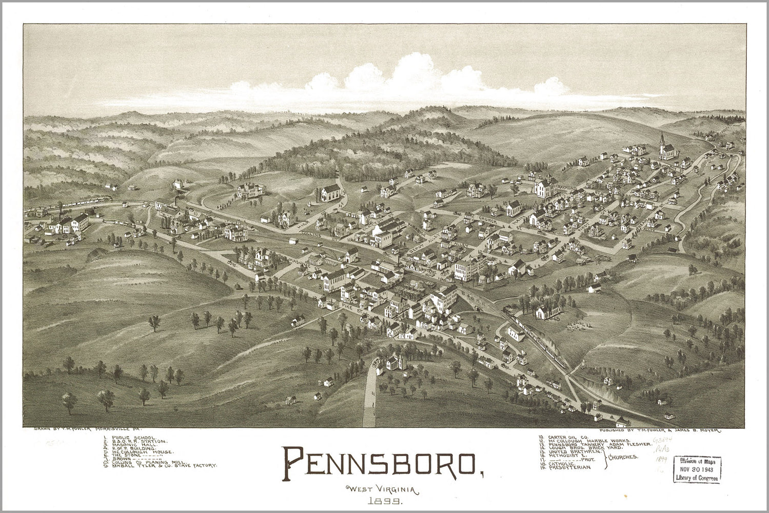 24"x36" Gallery Poster, map of Pennsboro, West Virginia 1899