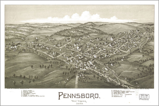 24"x36" Gallery Poster, map of Pennsboro, West Virginia 1899