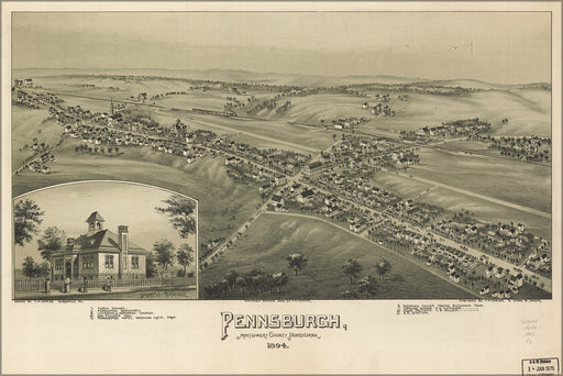 24"x36" Gallery Poster, map of Pennsburgh, Pennsylvania 1894