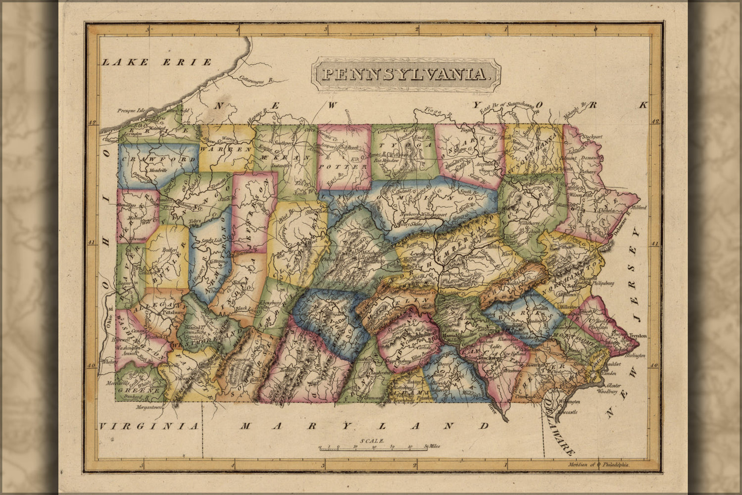 24"x36" Gallery Poster, map of Pennsylvania 1817