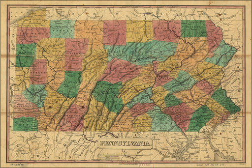 24"x36" Gallery Poster, map of Pennsylvania 1829