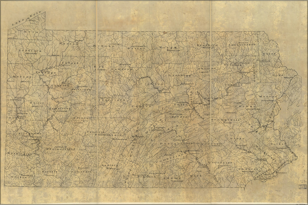 24"x36" Gallery Poster, map of Pennsylvania 1893