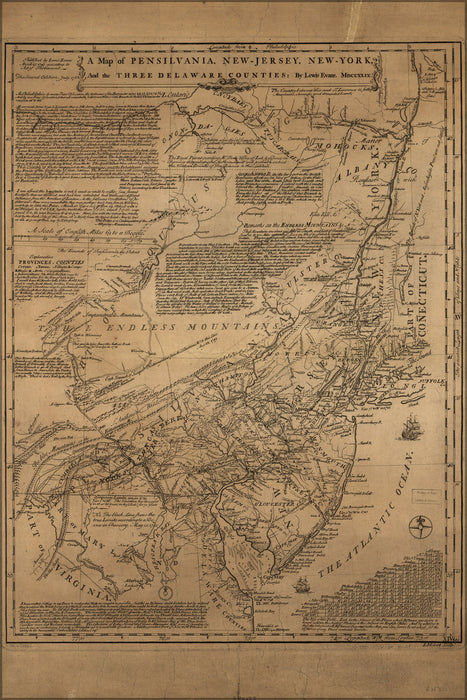 24"x36" Gallery Poster, map of Pennsylvania New Jersey York Delaware 1752