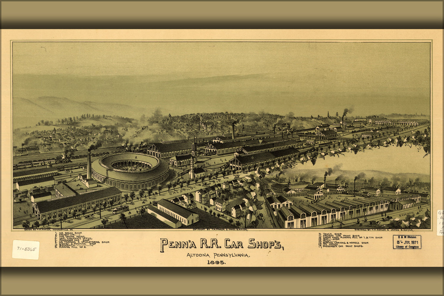 24"x36" Gallery Poster, map of Pennsylvania Railroad shops Altoona 1895