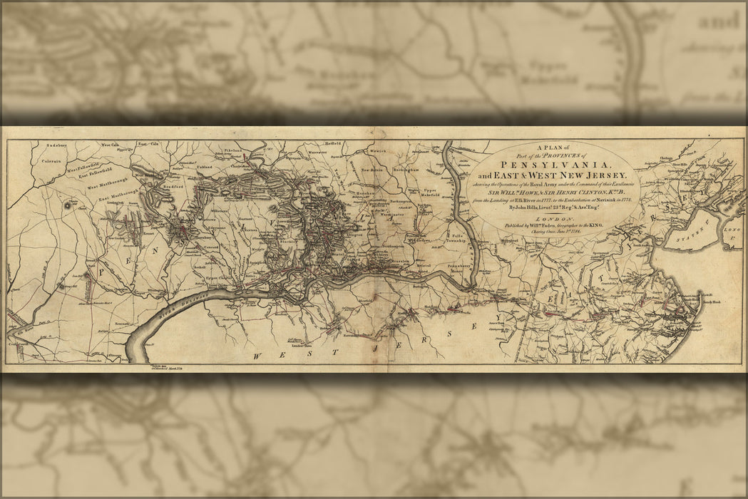 24"x36" Gallery Poster, map of Pennsylvania and New Jersey 1777