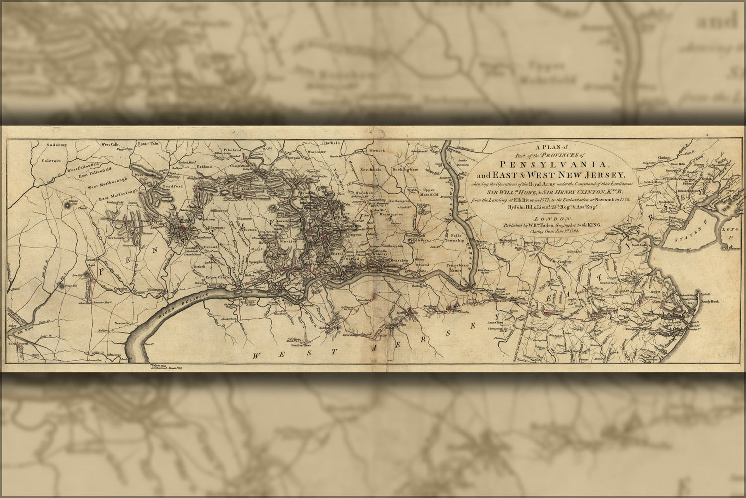24"x36" Gallery Poster, map of Pennsylvania and New Jersey 1777