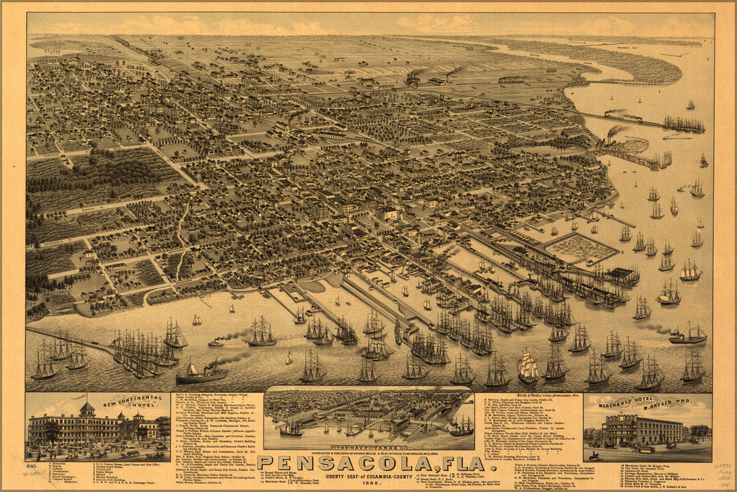 24"x36" Gallery Poster, map of Pensacola, Florida 1885