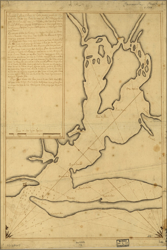 24"x36" Gallery Poster, map of Pensacola Bay florida 1760 in spanish