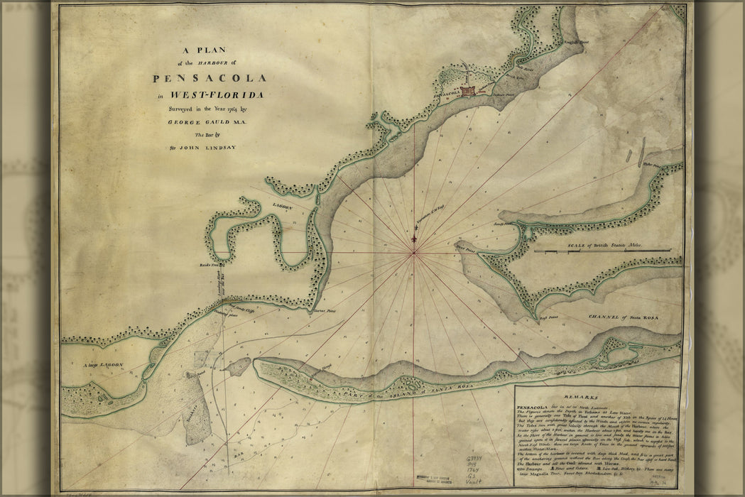 24"x36" Gallery Poster, map of Pensacola Bay florida 1764