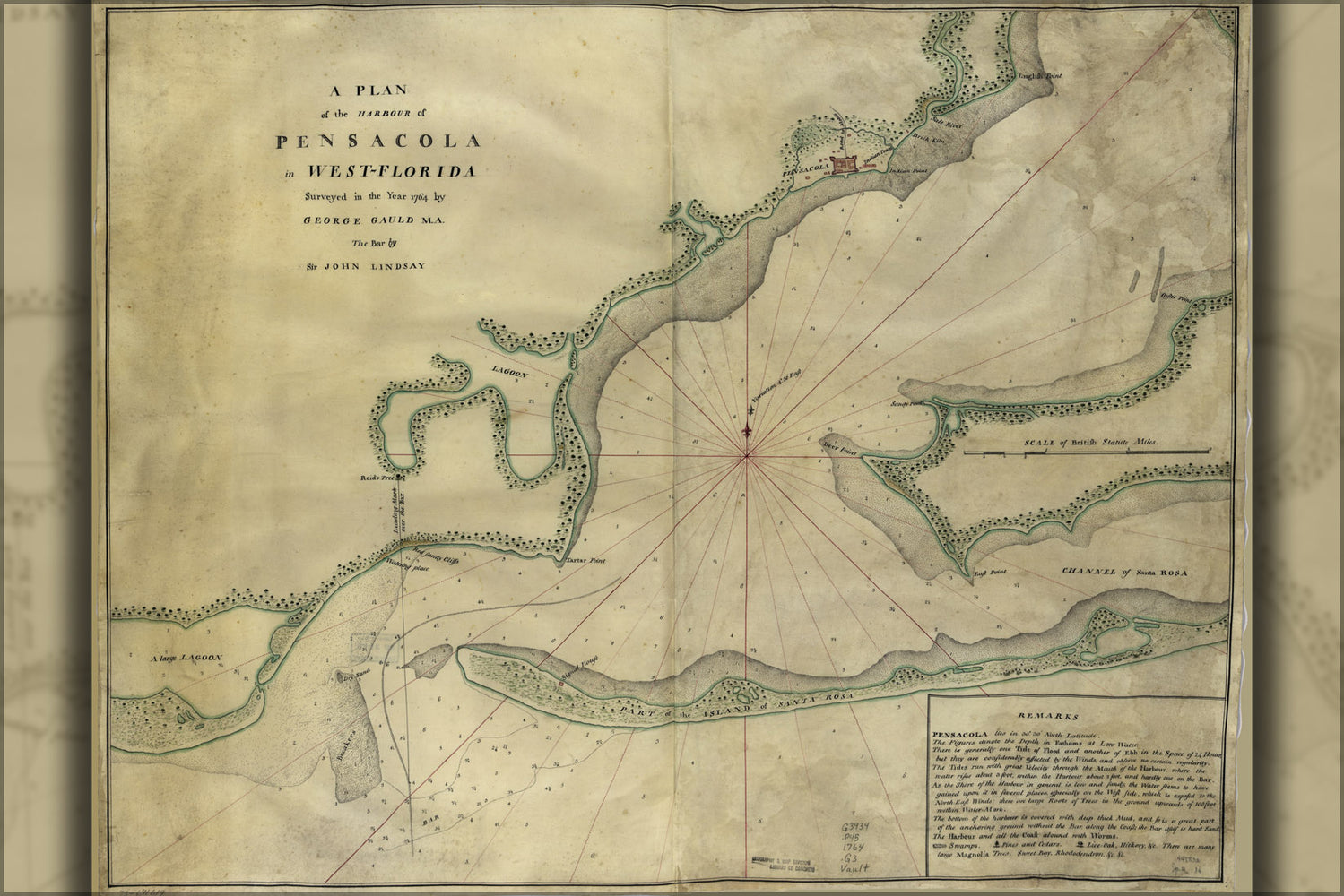 24"x36" Gallery Poster, map of Pensacola Bay florida 1764