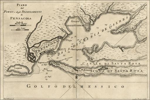 24"x36" Gallery Poster, map of Pensacola florida 1763 in italian