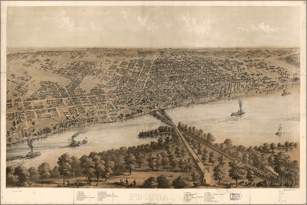 24"x36" Gallery Poster, map of Peoria, Illinois 1867