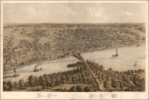24"x36" Gallery Poster, map of Peoria, Illinois 1867