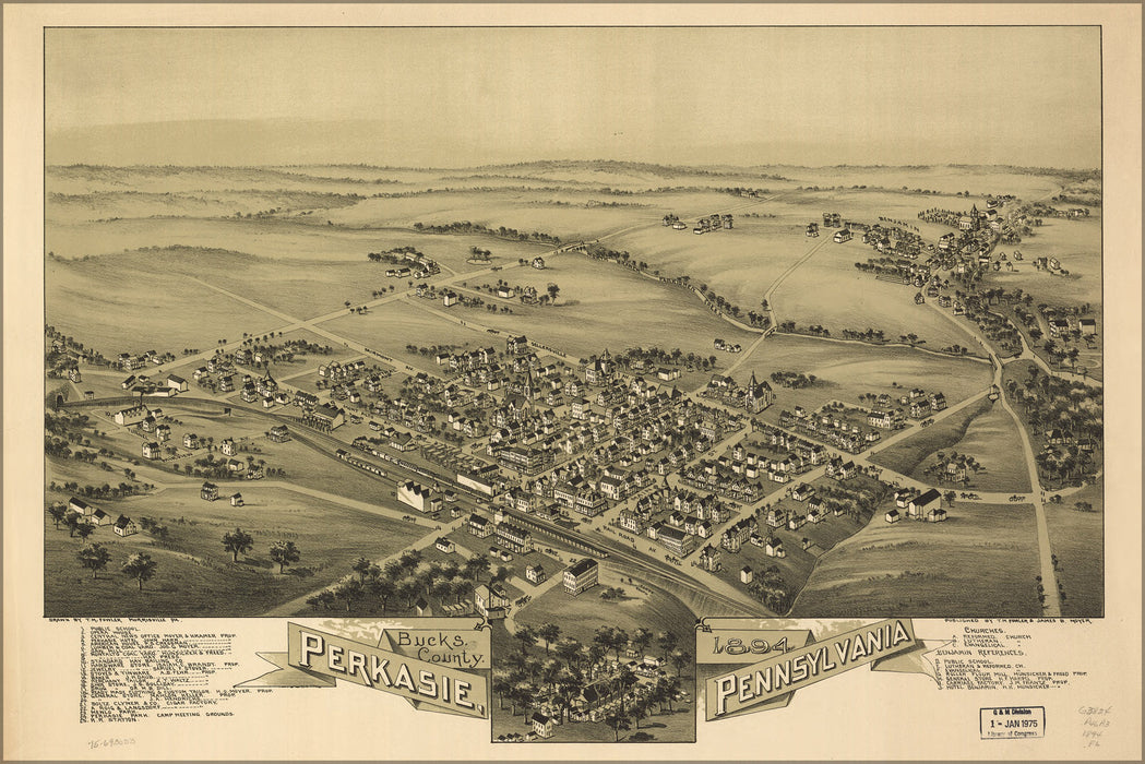 24"x36" Gallery Poster, map of Perkasie, Pennsylvania 1894