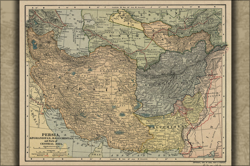 24"x36" Gallery Poster, map of Persia, Afghanistan, pakistan 1902