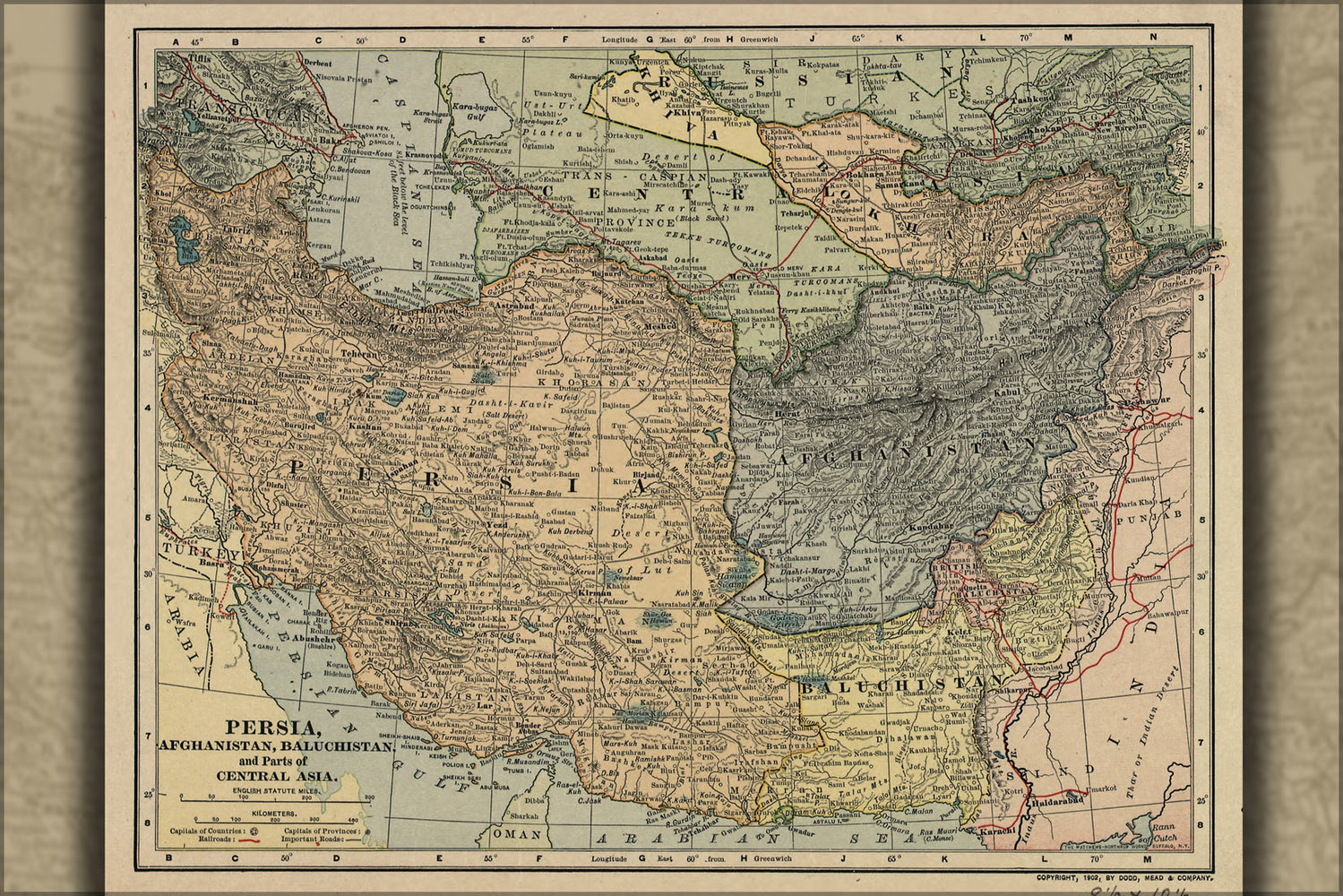 24"x36" Gallery Poster, map of Persia, Afghanistan, pakistan 1902