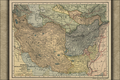 24"x36" Gallery Poster, map of Persia, Afghanistan, pakistan 1902