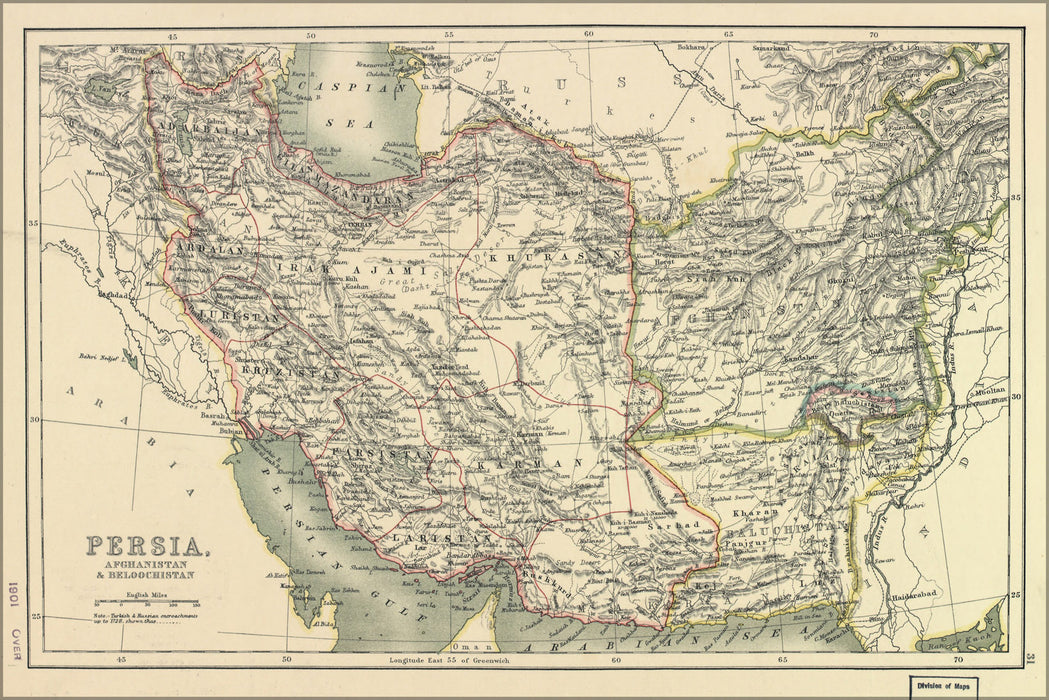 24"x36" Gallery Poster, map of Persia, Afghanistan & pakistan iran 1901